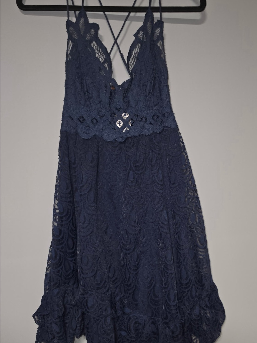 Navy FP one Lace V-Neck Spaghetti Strap mini slip Dress